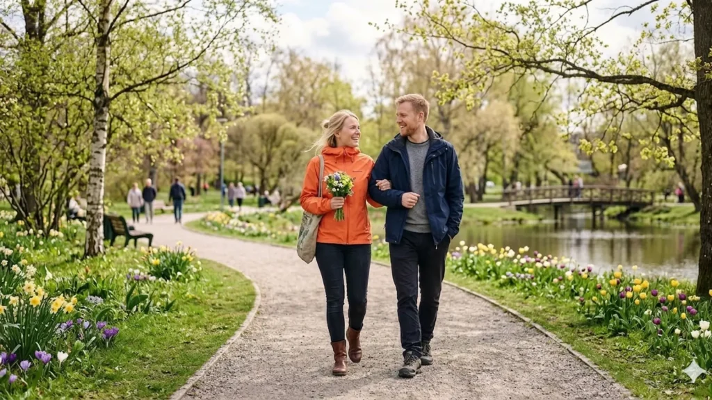 Naine ja mees jalutavad