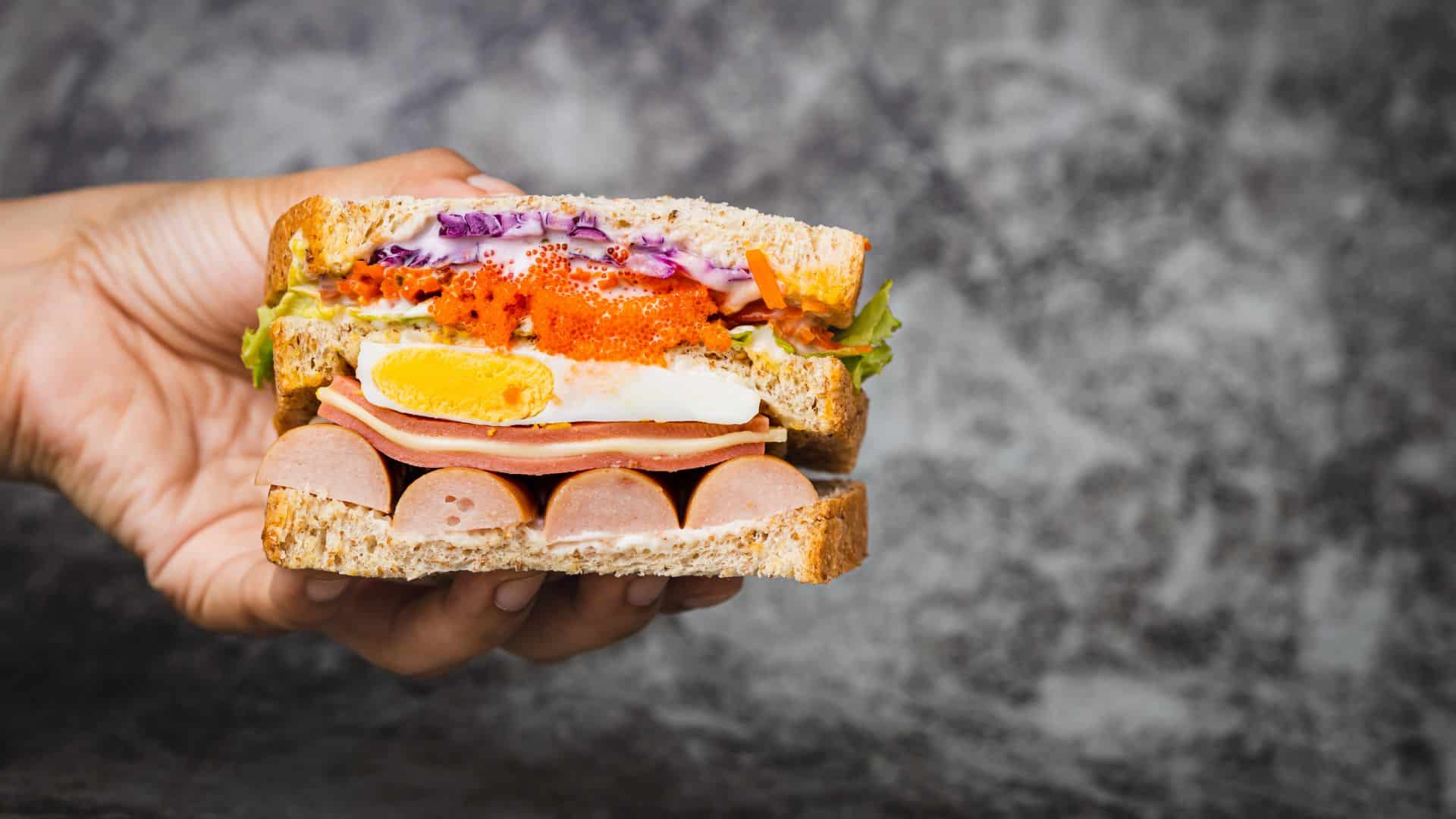 Kolesterool. Mitmekihiline röstisai viinerite, muna, singi, juustu, sibula ja lendkalamarjaga