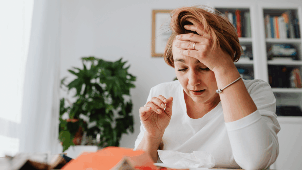 Negatiivne enesekõne, naine hoiab peast kinni