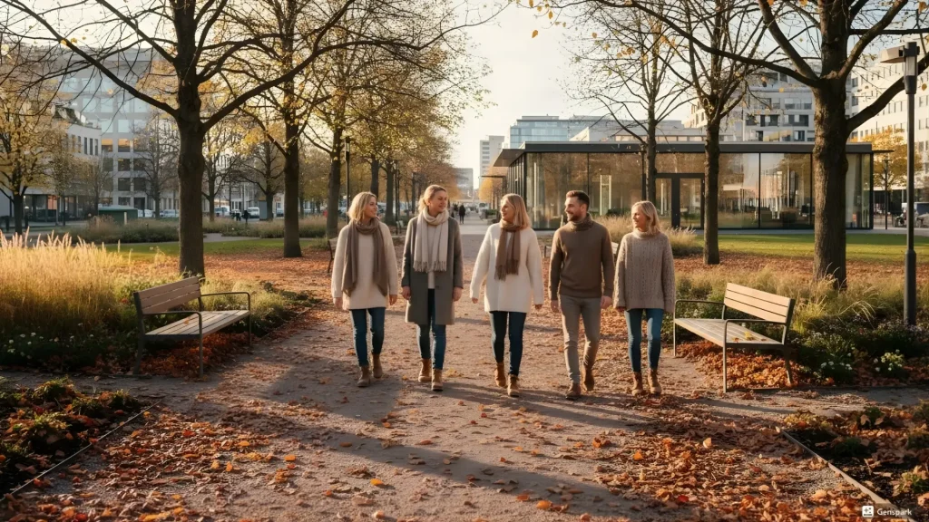 Inimesed jalutavad sügiseses pargis