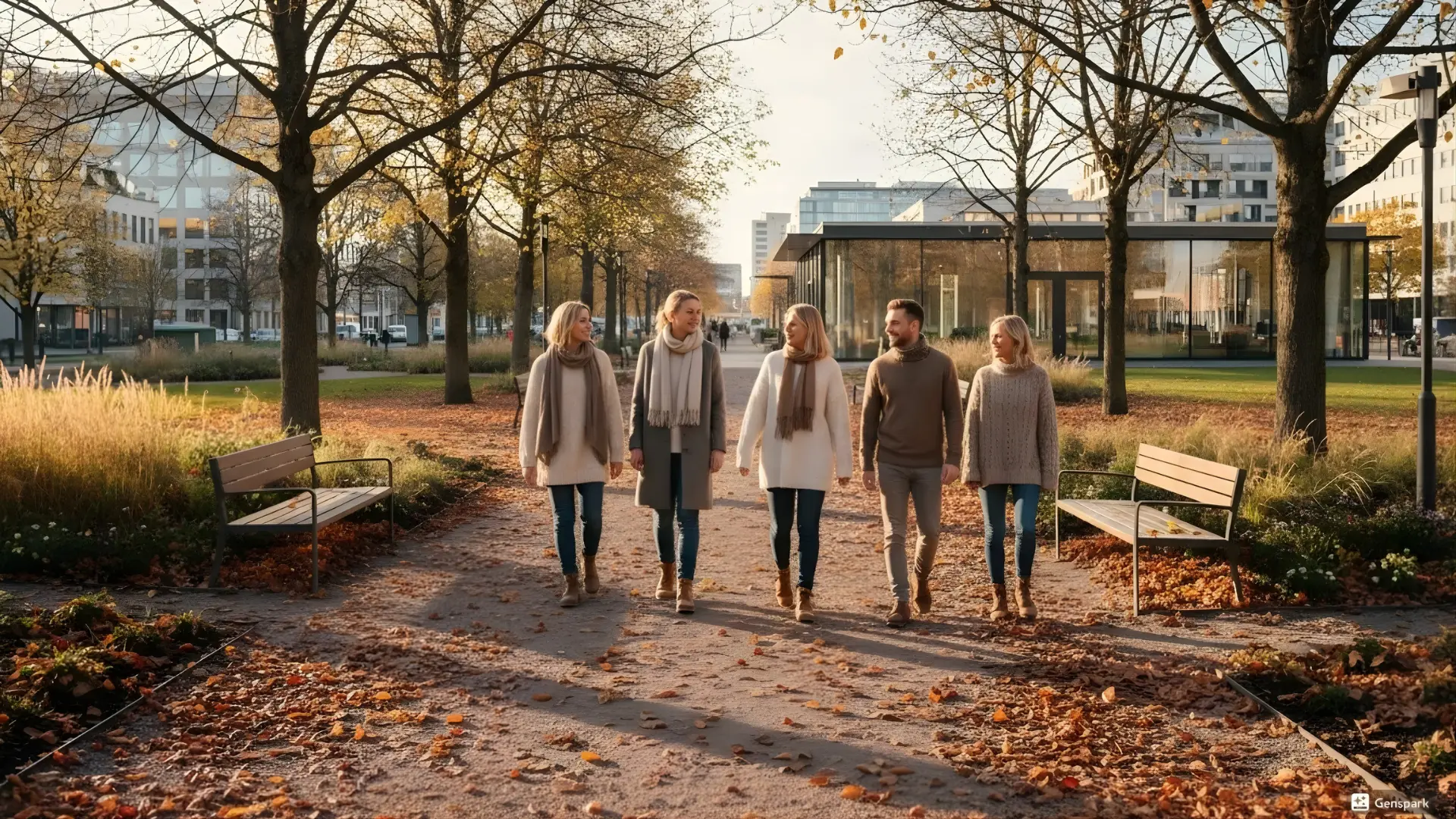 Inimesed jalutavad sügiseses pargis