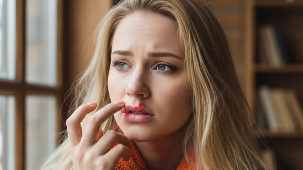 Naine herpes huulel