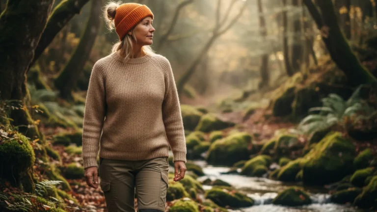 Naine kõnnib metsas