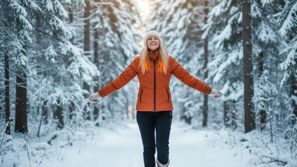 Naine lumises metsas